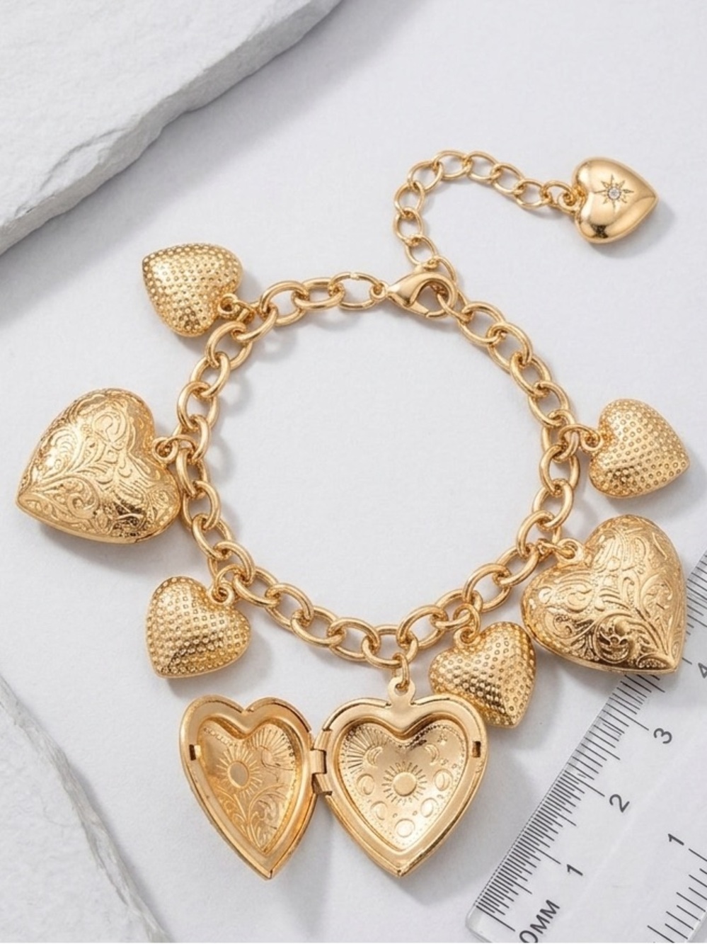 Verona Gold Heart Charm Bracelet - Women Jewelry